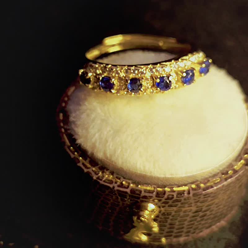 高贵|高火彩无烧皇家蓝宝石|斯里兰卡纯银中性排戒款戒指 - 戒指 - 宝石 