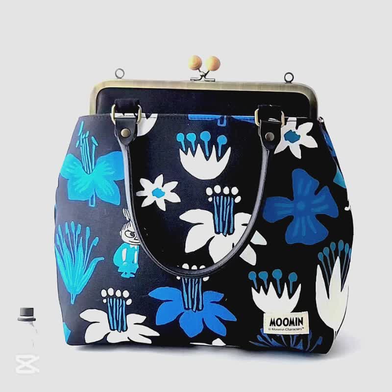 【Pinkoi x Moomin】姆明  涂鸭 3用大口金包 手提包 -黑 台湾制 - 手提包/手提袋 - 棉．麻 黑色