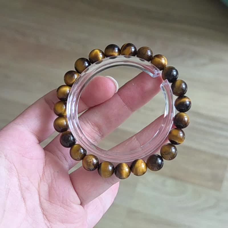 顶级电光闪电纹 8MM黄虎眼石 水晶手珠 - 手链/手环 - 水晶 金色