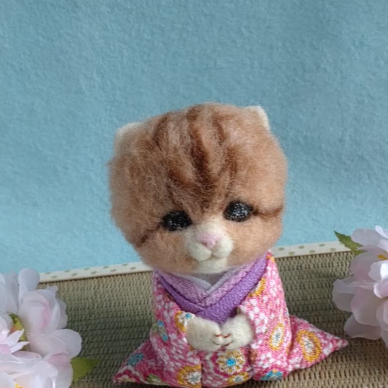 猫和服 羊毛和服 猫 11 号 米色粉红 - 玩偶/公仔 - 羊毛 金色
