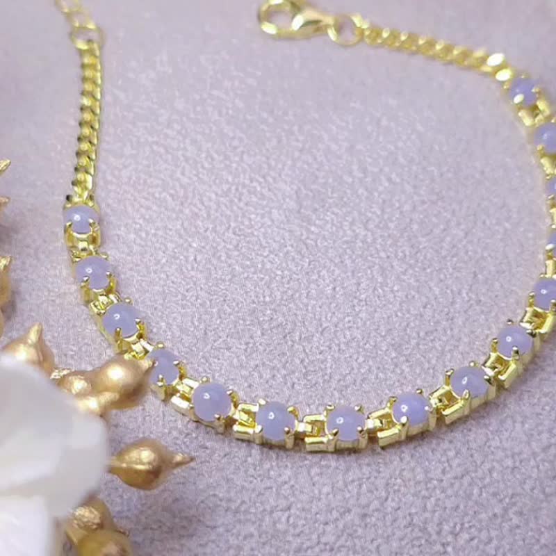 贵人运•桃花开|仙女冰紫|缅甸A货翡翠纯银多颗手链 - 手链/手环 - 玉石 