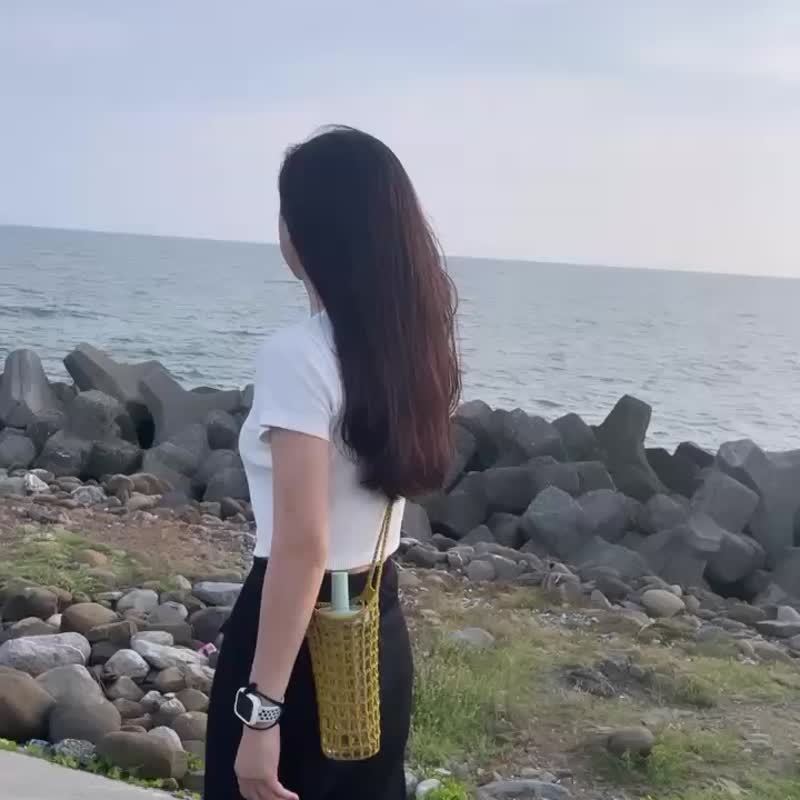 手工编织袋/长版水杯袋－环保杯袋/网袋/旅游 - 侧背包/斜挎包 - 棉．麻 多色