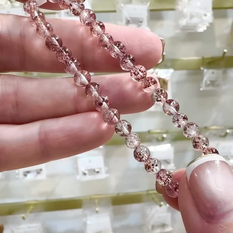天然高透体彼岸花红超七金草莓4.5mm5.53g水晶手链贵人运桃花 - 手链/手环 - 水晶 红色