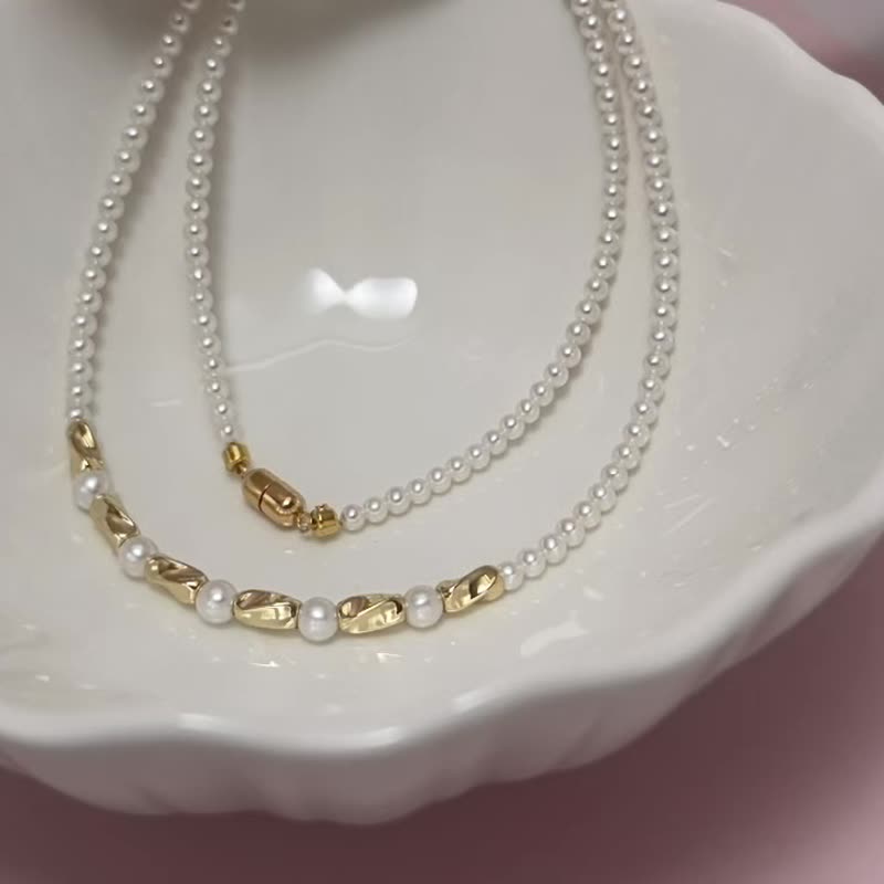 莫比乌斯 天然海水珍珠 akoya 樱花粉 炫彩 项链 - 项链 - 珍珠 白色