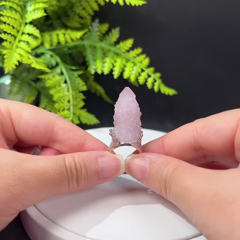 水晶柱活口戒指 闪片紫黄双色随形水晶原石标本手工指环 S925银 - 戒指 - 水晶 