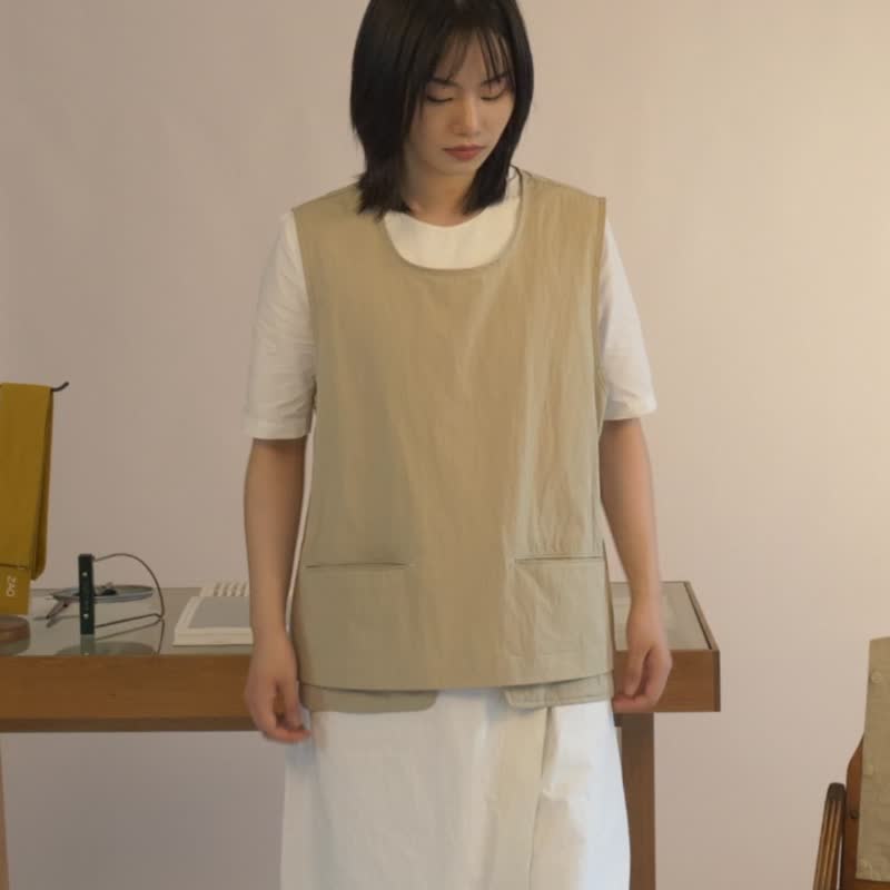 鹿造LUZAO 兩穿背心式围裙 可拆卸可调节 米灰色 职人工作服 - 围裙 - 棉．麻 