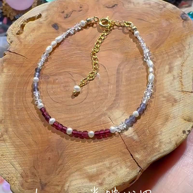 红石榴石 丹泉石 珍珠 赫基蒙钻石 手链 - 手链/手环 - 水晶 