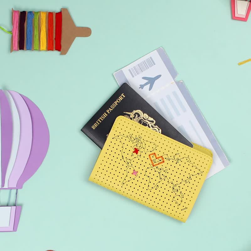 【边走边缝】小小旅行家的地图护照套 - 护照夹/护照套 - 人造皮革 黄色
