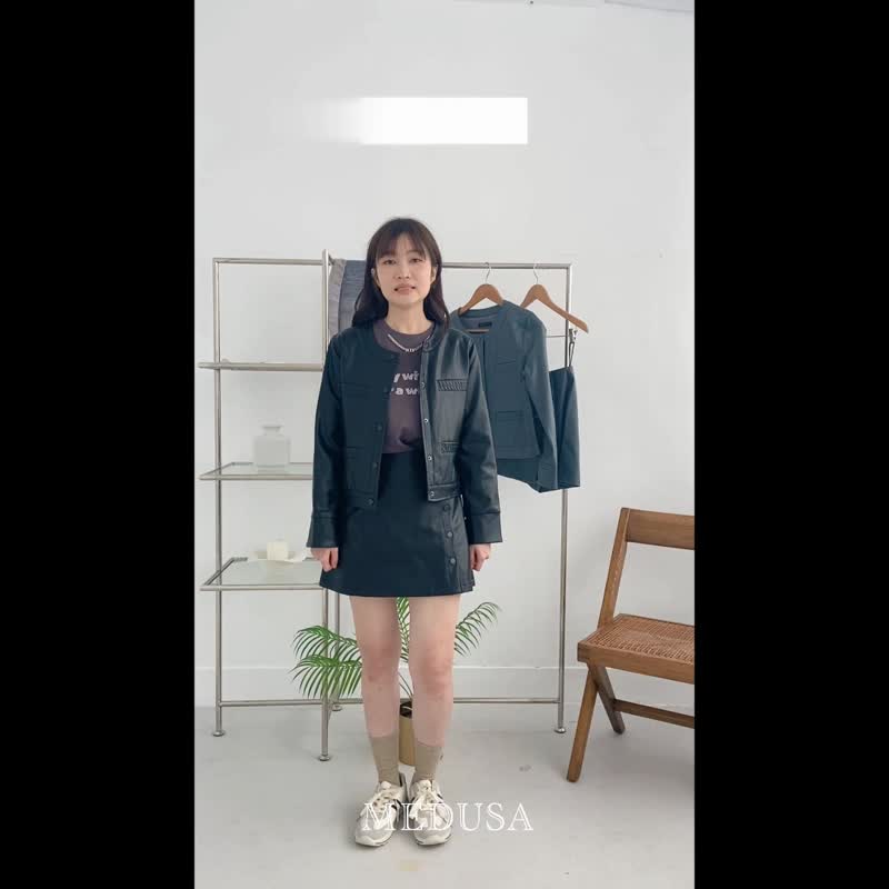 【MEDUSA】肌理压纹皮短裤裙-2色(M-XL) | 女皮短裤 皮短裙 皮裙 - 裙子 - 人造皮革 灰色