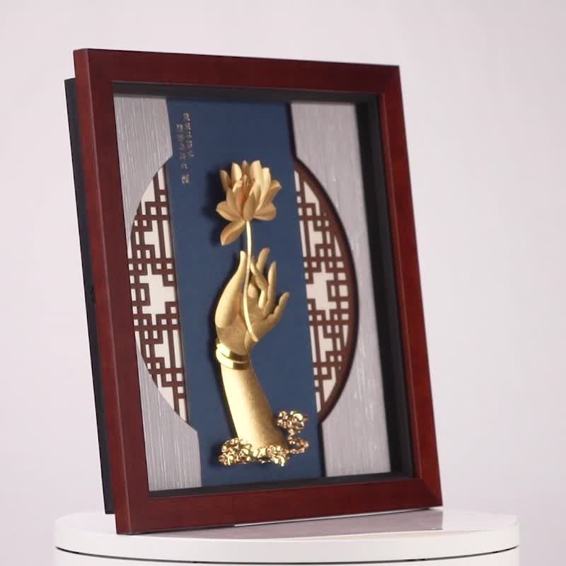 佛手莲花金箔画 | 退休佛教礼品收藏摆饰推荐 - 海报/装饰画/版画 - 24k 金 金色