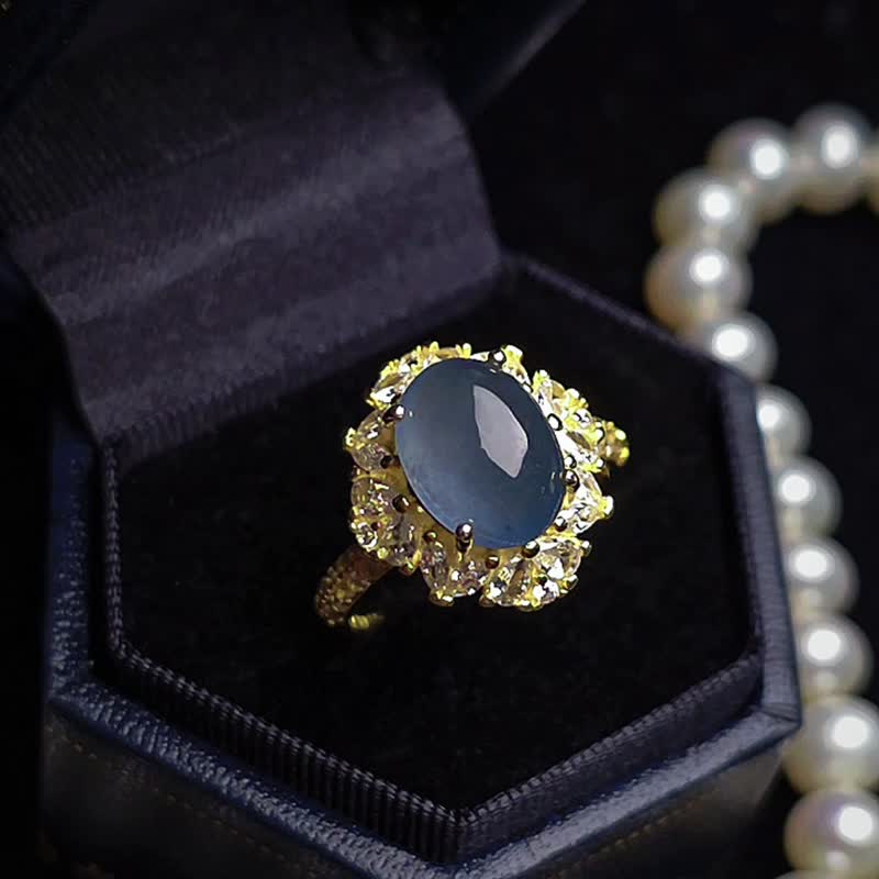 稀有•高贵•财水|冰玻星空蓝|A货翡翠纯银豪镶款戒指 - 戒指 - 玉石 