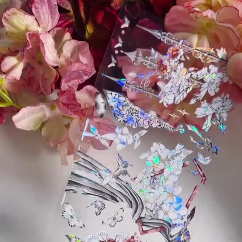 聖約 暗黒之花 PET 紙膠帶 貝殼光 10米卷 巨畫幅 - 纸胶带 - 其他材质 白色