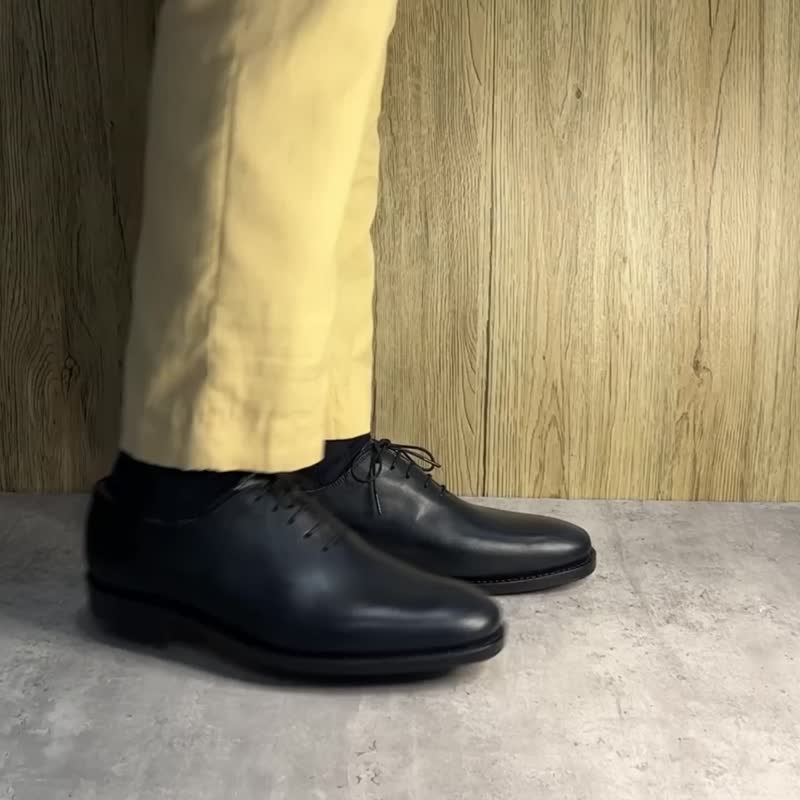 固特异手工真皮Whole Cut Oxford 全裁片牛津鞋 无接缝 可定制 - 男款靴子 - 真皮 黑色
