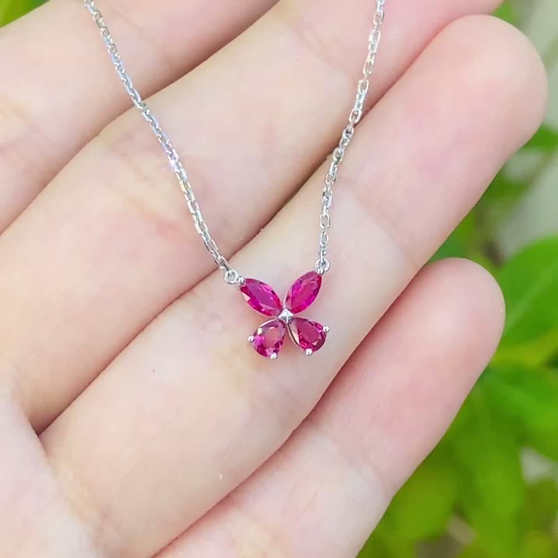 涅盘蝴蝶蓝宝石项链刚玉彩色宝石 18k 金项链红宝石项链 - 项链 - 宝石 红色