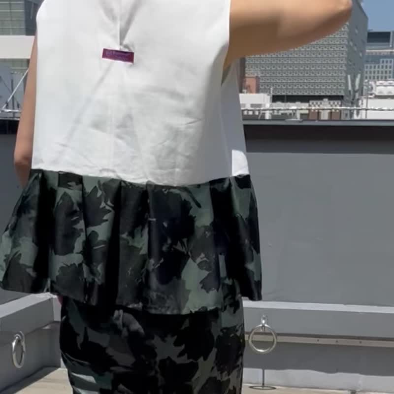 清爽白色点缀的华丽帅气无袖衬衫 - 女装上衣 - 棉 白色
