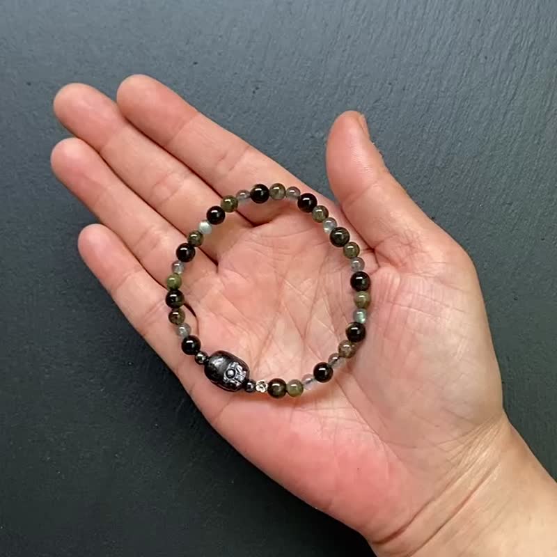 金曜石 绿发晶 拉长石 黑胆石 金运石貔貅925纯银手链 定制化 - 手链/手环 - 水晶 多色