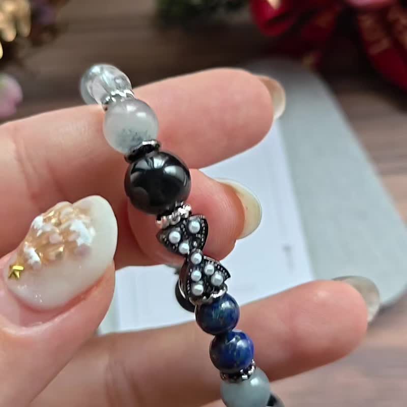 【蓝兔毛x青金石x彩曜x白水晶手链】喉轮 清晰表达 - 手链/手环 - 水晶 蓝色