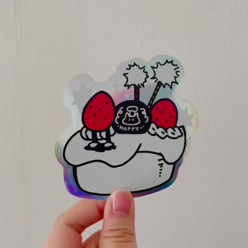 新鲜草莓蛋糕 大贴纸 2入  行李箱贴纸 造型贴纸 /五角星球 - 贴纸 - 纸 白色