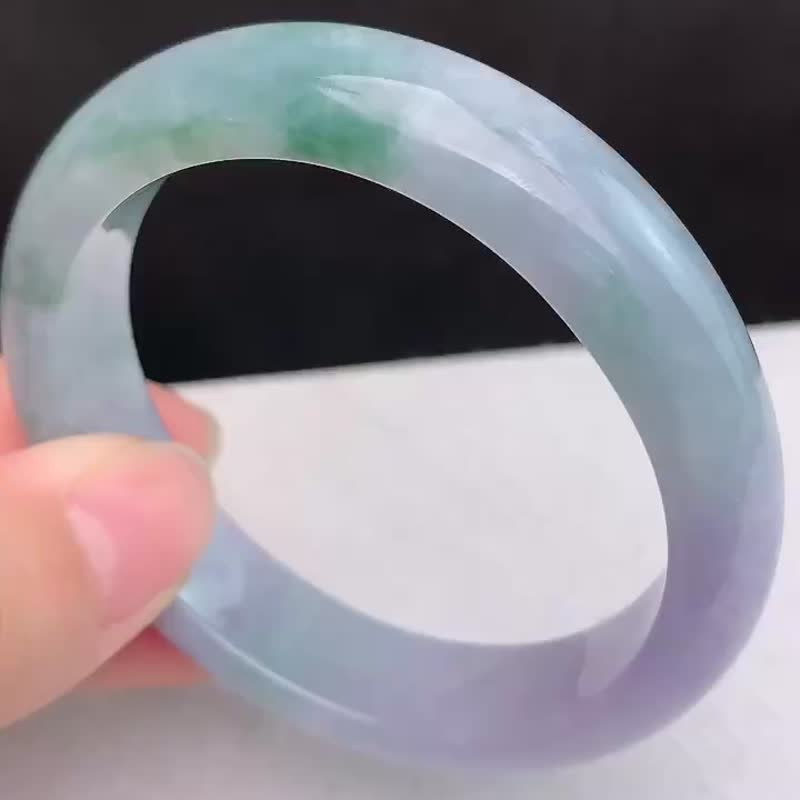 天然翡翠 缅甸 A玉 玉镯 • 糯冰种翡翠贵妃镯 - 手链/手环 - 玉石 蓝色