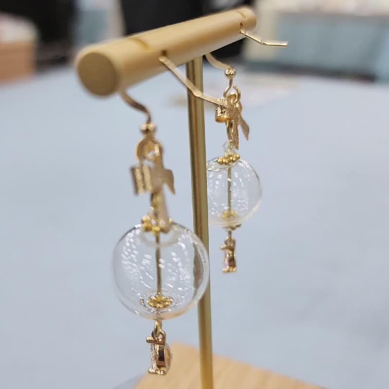 透明系 玻璃珠锆石耳环 镀真金 耳夹 耳针 - 耳环/耳夹 - 其他金属 透明