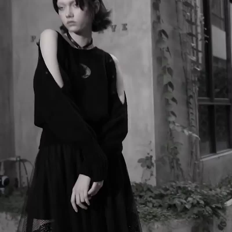哥德夜后古典蕾丝层次纱裙 / 弹性腰头 - 裙子 - 其他材质 黑色