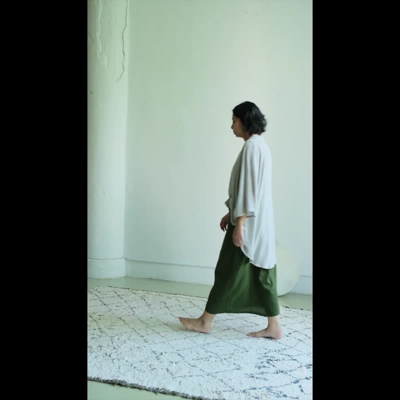 OMAKE 开襟弧形绑带罩衫 / 棉麻 淡灰 - 女装休闲/机能外套 - 棉 灰色