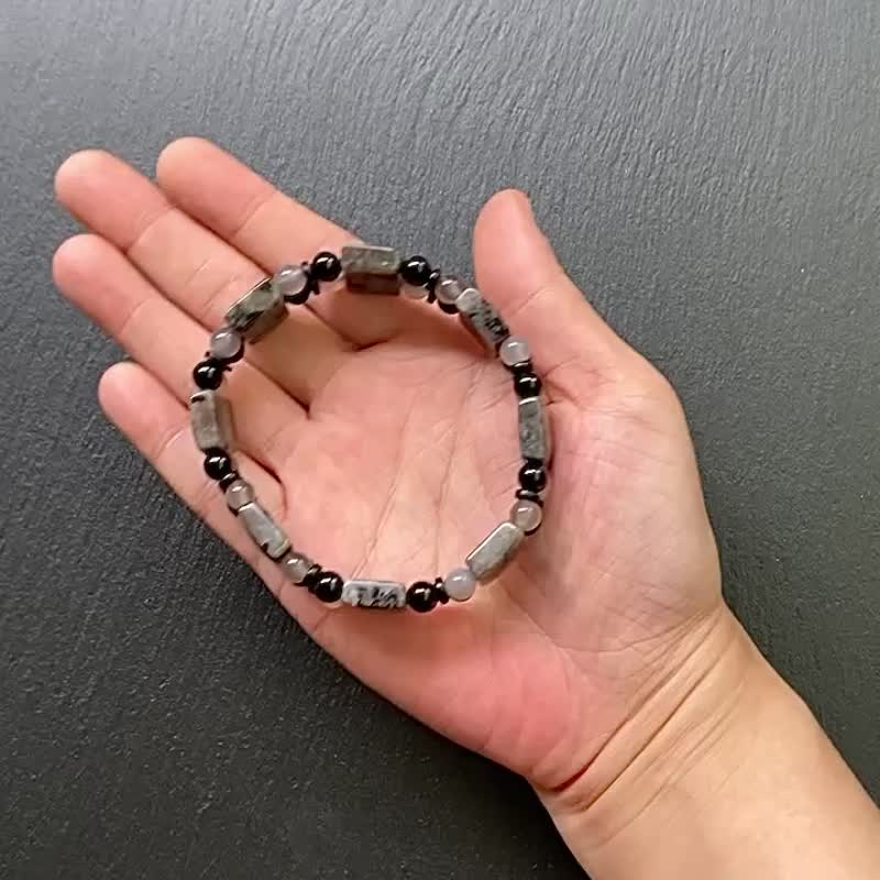 开发智慧 避邪保平安-美国火焰石x黑碧玺x灰玛瑙x黑檀木手排 手环 - 手链/手环 - 水晶 多色