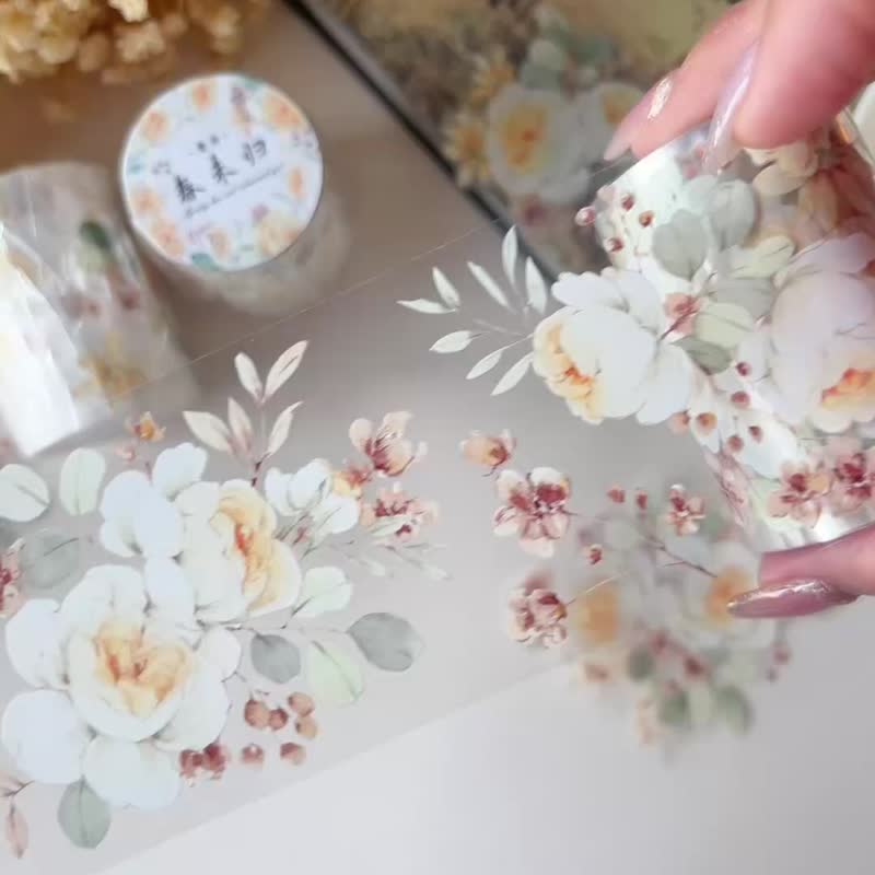 春未归 溫柔复古淺白大花 PET 和纸胶带 - 纸胶带 - 其他材质 白色
