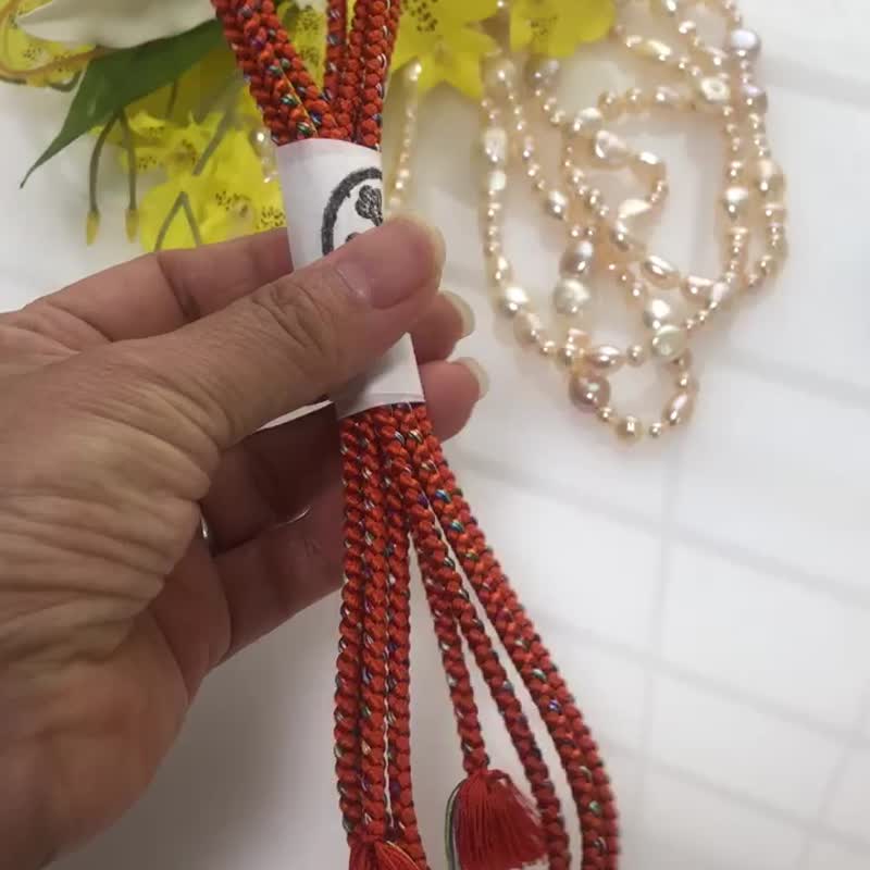 纯丝伊贺组彦细带编绳腰带 3.5mm橙多色 150cm - 皮带/腰带 - 丝．绢 橘色