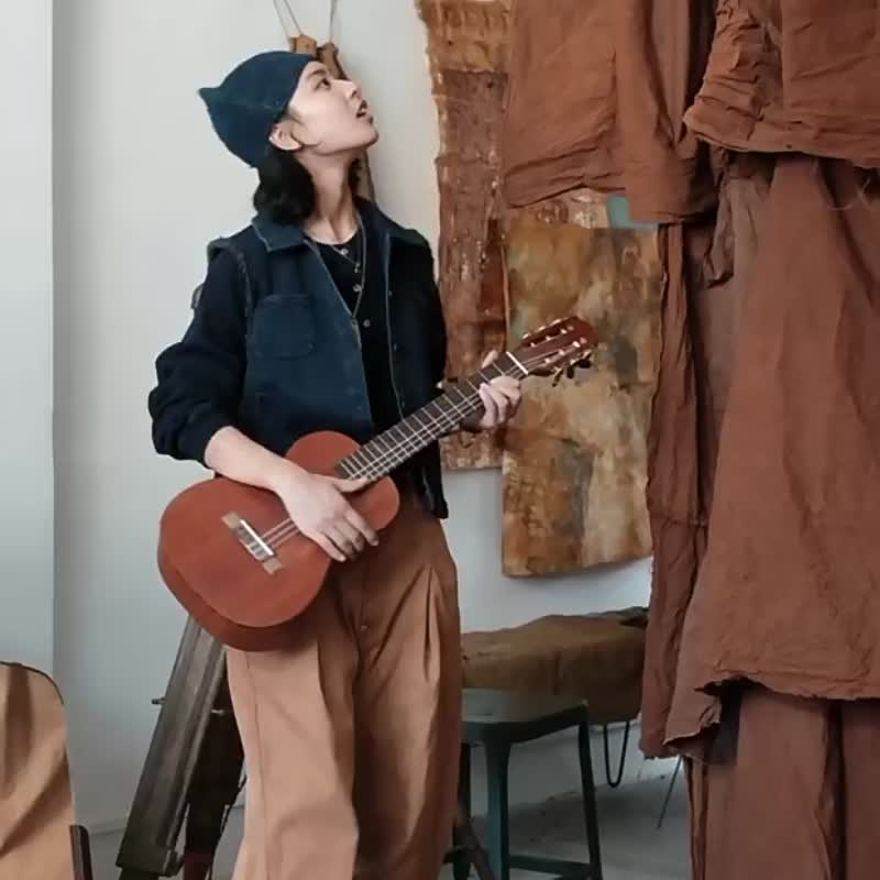 焦糖色 野生薯莨染 美式復古牛仔全棉工裝植物染長褲 - 女装长裤 - 棉．麻 橘色