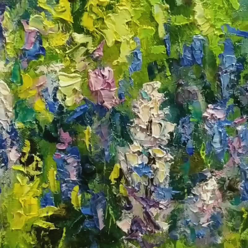 与自然绘画 Meadow Painting Nature Landscape 油畫原作 Blooming Wildflower Original Art - 海报/装饰画/版画 - 其他材质 多色