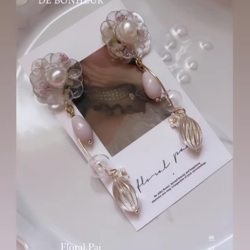 春漾泡泡uv胶花朵手作耳环 - 耳环/耳夹 - 其他材质 