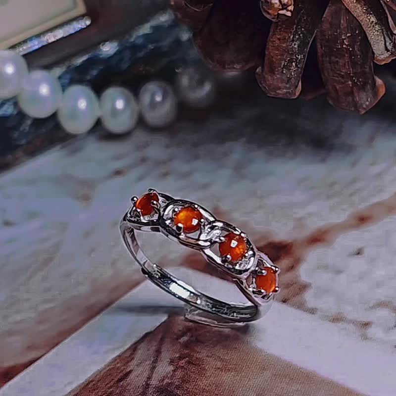 |鸿运•和美|A货翡翠冰玻红翡蛋面3.5mm纯银镀18k链条多颗款戒指 - 戒指 - 玉石 