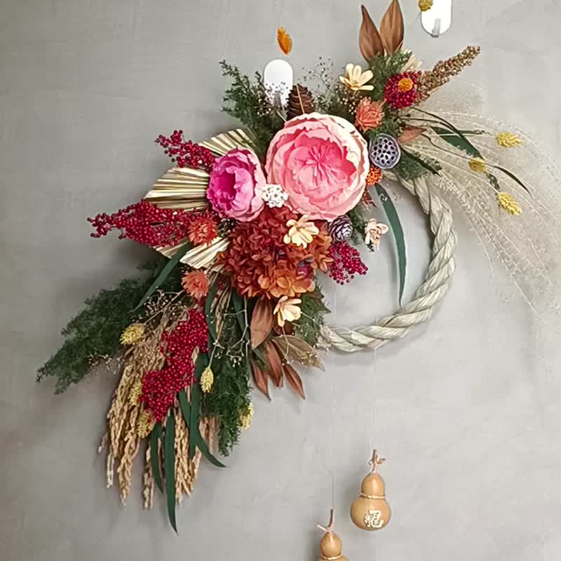 大型迎新祈福 葫芦牡丹永生花注连绳挂饰开幕志庆新居落成 - 干燥花/捧花 - 植物．花 红色