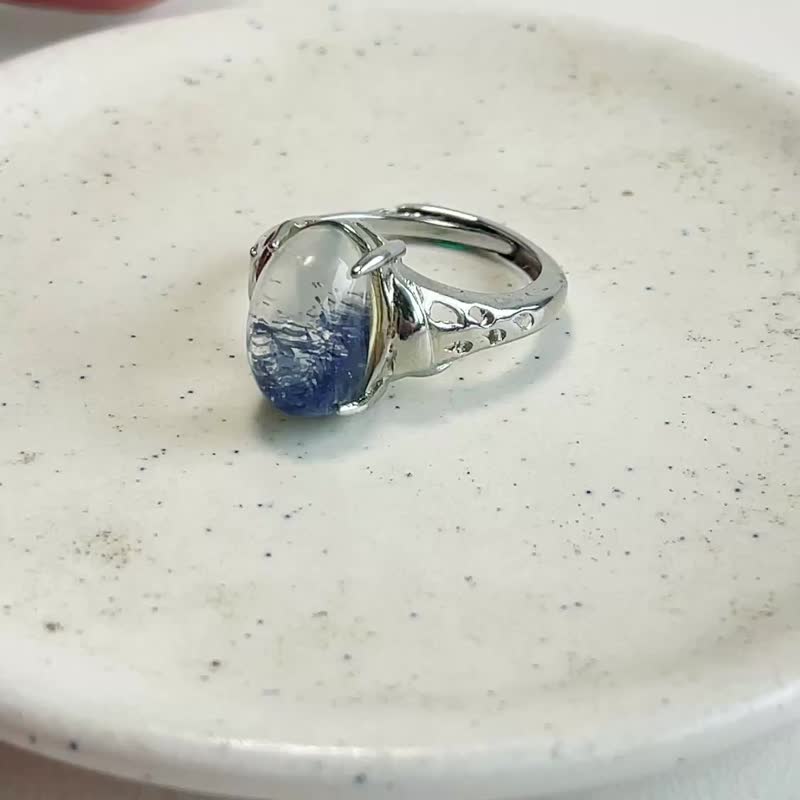 天然矿石 顶级蓝线石 聚宝盆 戒指 - 戒指 - 宝石 蓝色