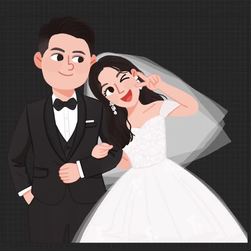 【情侣婚礼】可爱卡通Q版插画|婚礼喜帖|请柬|邀请函|感谢卡定制 - 电子喜帖/贺卡/邀请函 - 其他材质 