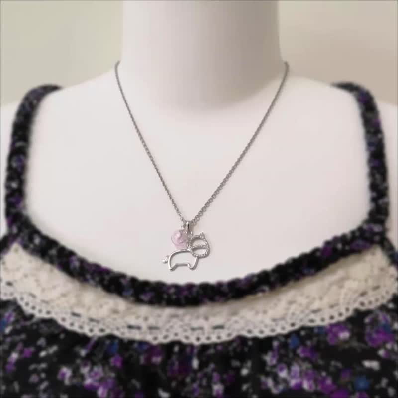 香氛项链 生肖马羊狗猪镶钻纯银 钛钢链 香氛琉璃珠 附精油滴管 - 项链 - 纯银 银色