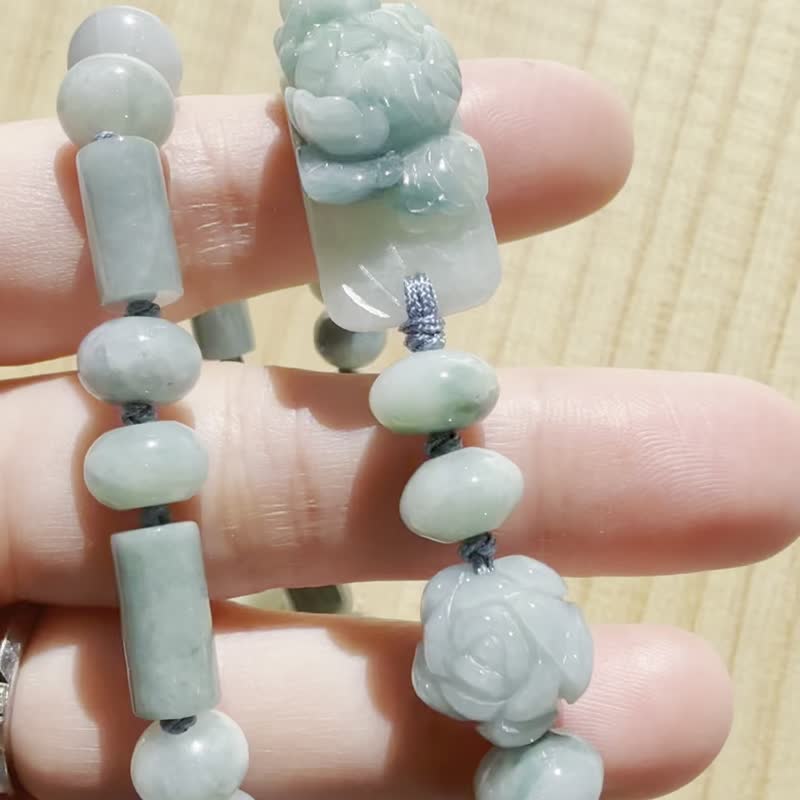 手工編織翡翠手链 — 暮色牡丹 - 手链/手环 - 玉石 蓝色