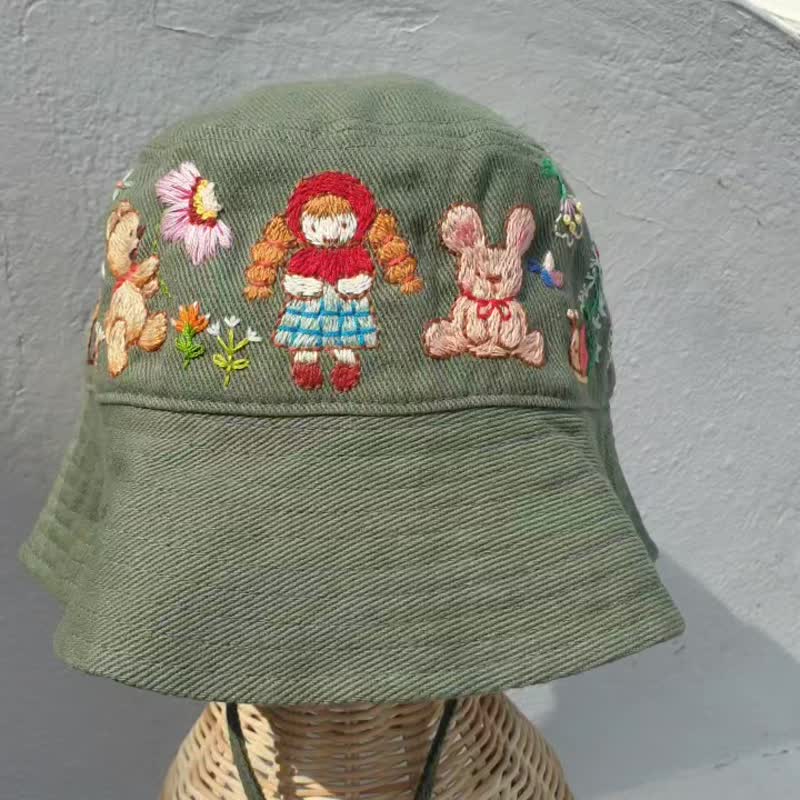 手工刺绣渔夫帽, 遮阳帽, 海边帽, 防晒帽, 儿童帽 - 帽子 - 棉．麻 绿色