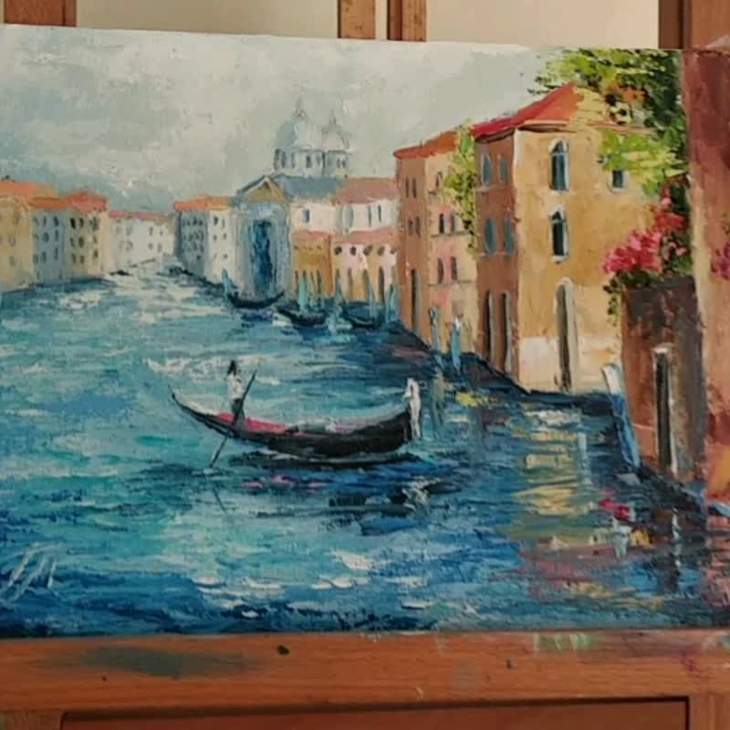Venice painting Original art Cityscape Venice artwork Oil on canvas - 海报/装饰画/版画 - 其他材质 蓝色