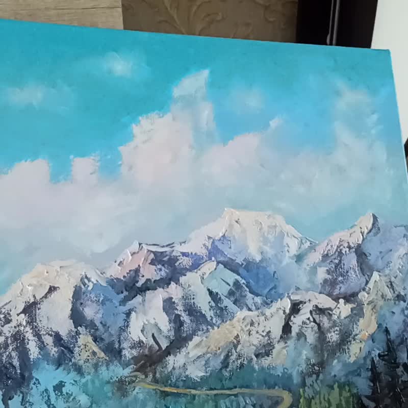 布面山脉风景油画 60x50cm 河 原创艺术品 - 海报/装饰画/版画 - 其他材质 多色