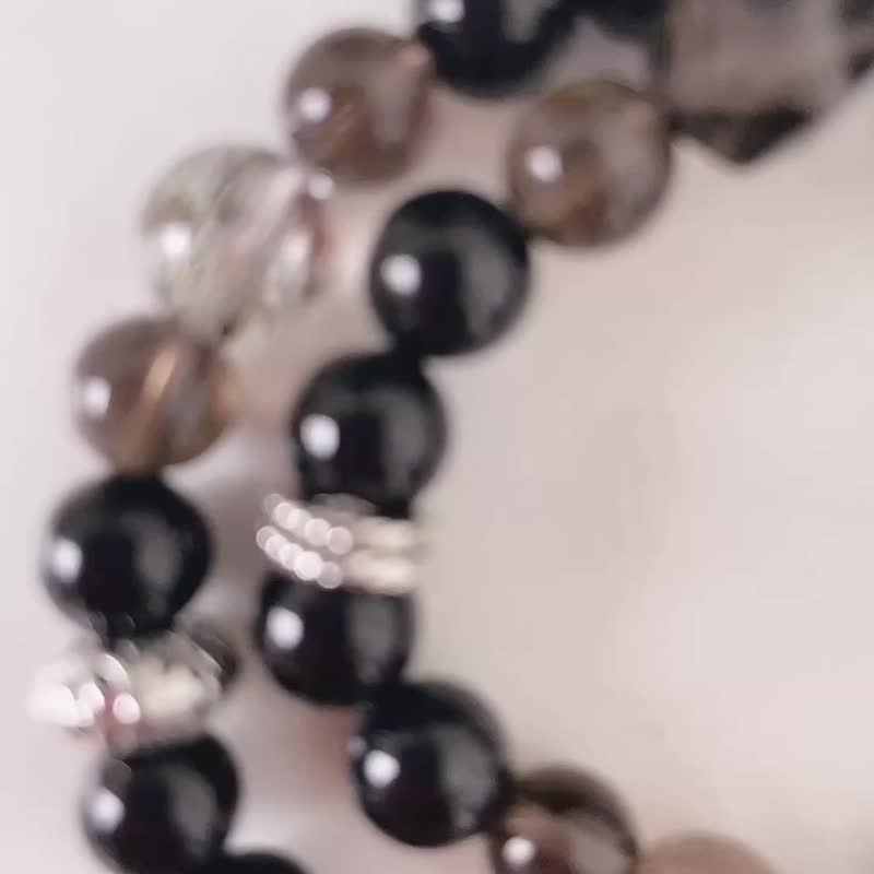 一抹光【自成节奏】黑碧玺 x 红幽灵 x 黑金超 x 茶晶 设计水晶手串 - 手链/手环 - 水晶 黑色