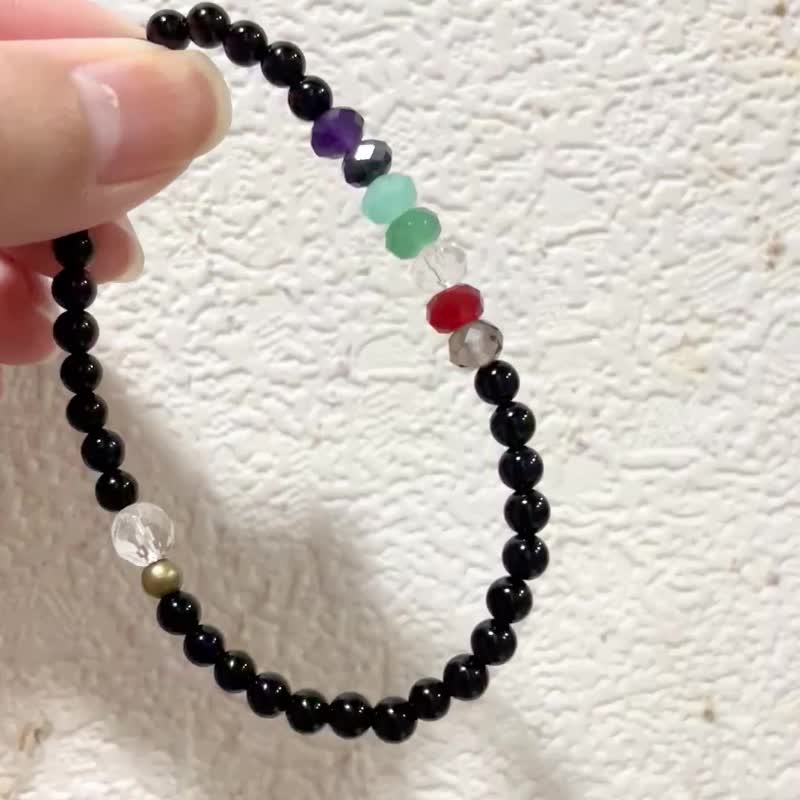 明星同款 七曜星环【黑曜石七脉轮设计款手串】光之脉轮 七色誓约 - 手链/手环 - 水晶 多色