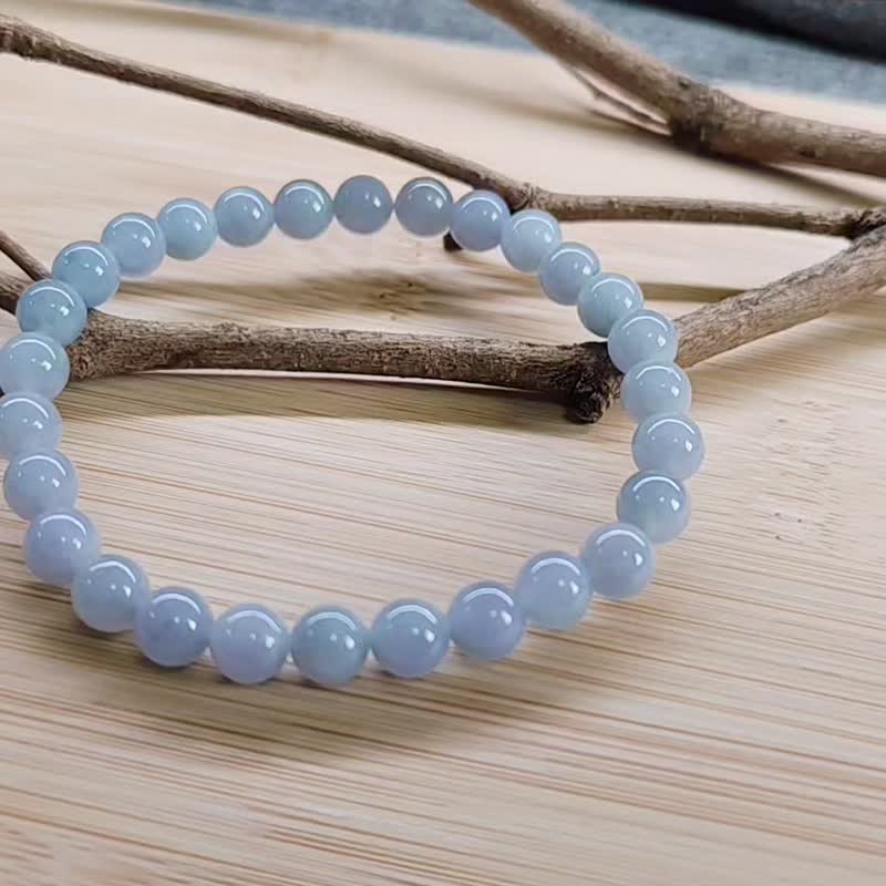【亲翠】天然翡翠 冰浓紫种水6.5mm+圆珠手围15到16手串 - 手链/手环 - 玉石 紫色