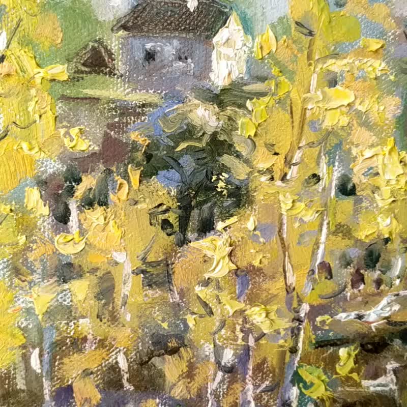 桦树春天绘画房屋湖泊艺术品自然景观印象派艺术 - 海报/装饰画/版画 - 其他材质 多色