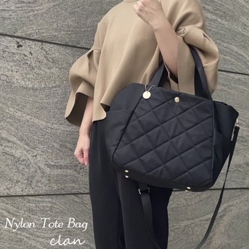Clan 尼龙 托特包 女款 两用 防泼水 A4 轻量 可自立 赠礼 通勤 上学 - 手提包/手提袋 - 尼龙 黑色
