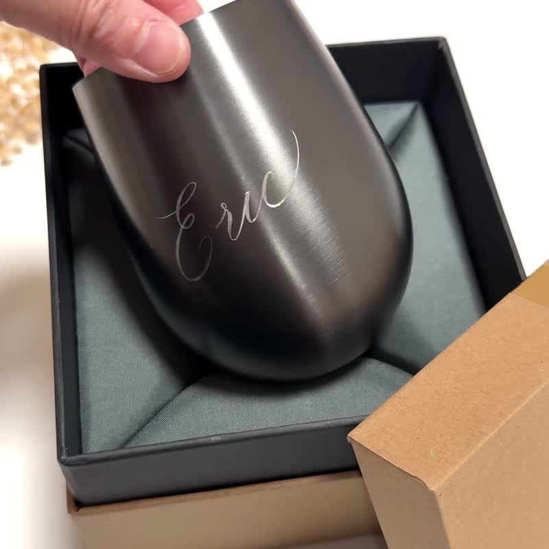 【客制】黑色 不锈钢 酒杯 咖啡杯 礼盒包装 刻名 定制 随行杯 - 酒杯/酒器 - 不锈钢 黑色