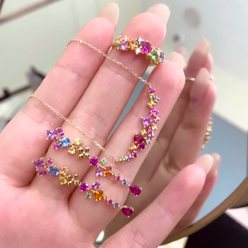 精灵宝石调色板春天花园蓝宝石项链莎弗莱彩色刚玉 18k 金 - 项链 - 宝石 粉红色