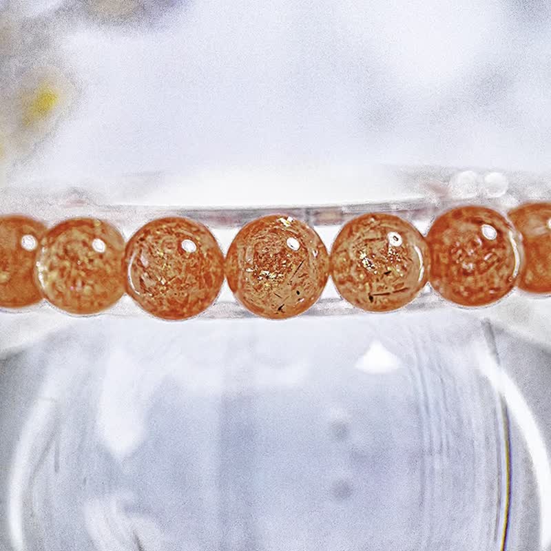 【天然橘金草莓超七】高品金太阳石 水晶手串手珠手链 / 一物一拍 - 手链/手环 - 水晶 橘色