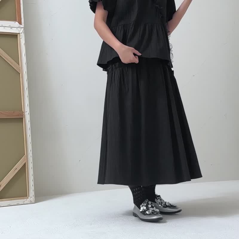 日常都好搭 | 层漪不对称皱褶长裙 - 裙子 - 其他材质 黑色